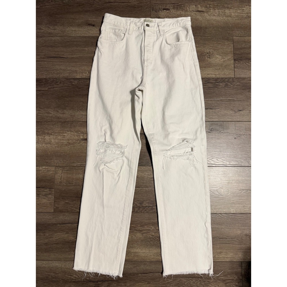 Favorite Daughter The Whistler High Rise Straight Leg Distressed White Jeans 28